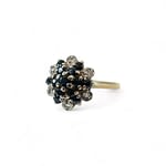 ring vintage saffier en diamant cluster bloemetje