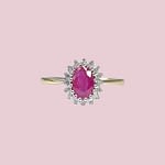 ring robijn diamant cluster 9 karaat goud