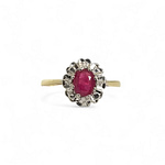 vintage cluster ring robijn en diamant 9 karaat goud