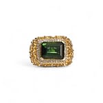 vintage ring groene toermalijn citrien en diamant 9k goud