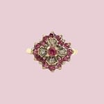 vintage gouden ring robijn en diamant bloem cluster 9 karaat