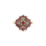 vintage gouden ring robijn en diamant bloem cluster 9kt goud