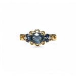 vintage ring saffier horizontaal met diamant accent