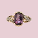 vintage ring met amethist en diamant van 9k goud