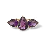 vintage trilogie ring met amethist peergeslepen 10 karaat goud
