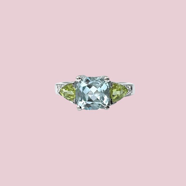 vintage witgouden ring met topaas peridoot en diamant