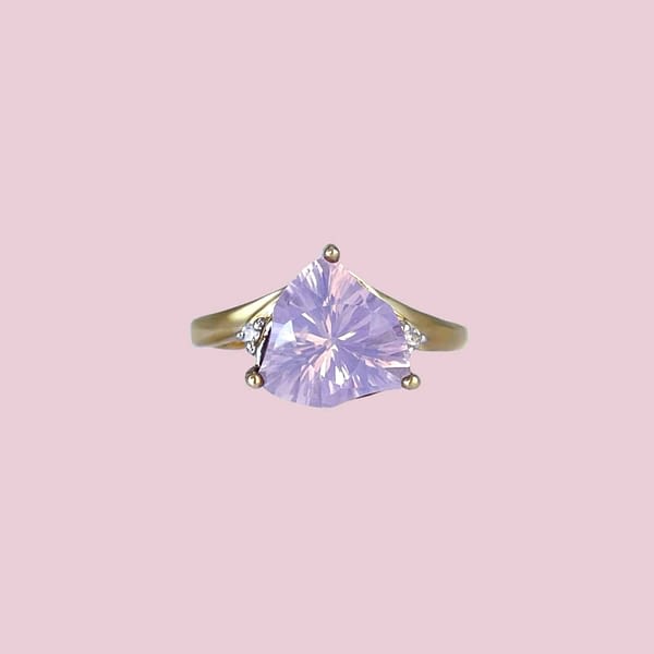 vintage ring lila steen driehoekig kwarts en diamant
