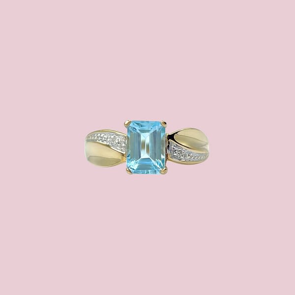 vintage ring topaas rechthoekig diamant 9k goud