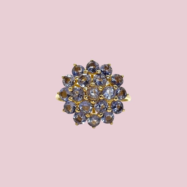 gouden ring tanzaniet cluster bloem vintage