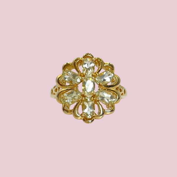 vintage bloem ring goud met groene amethist
