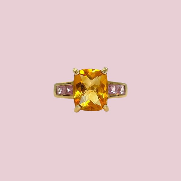 vintage ring met citrien en amethist 9k goud