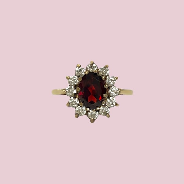 granaat cluster ring vintage goud