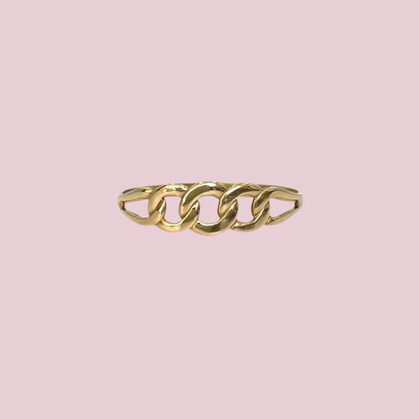 vintage gouden chain schakel ring 9k