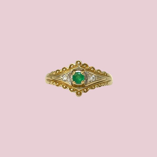vintage ring smaragd en diamant zegel ring victorian