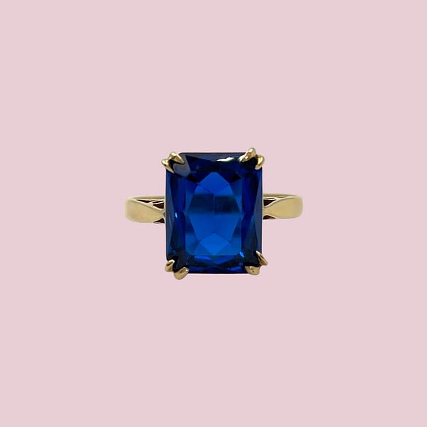 vintage ring blauwe steen rechthoekige spinel