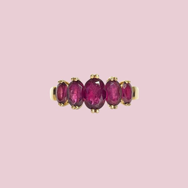 vintage ring rhodoliet granaat vijf steens