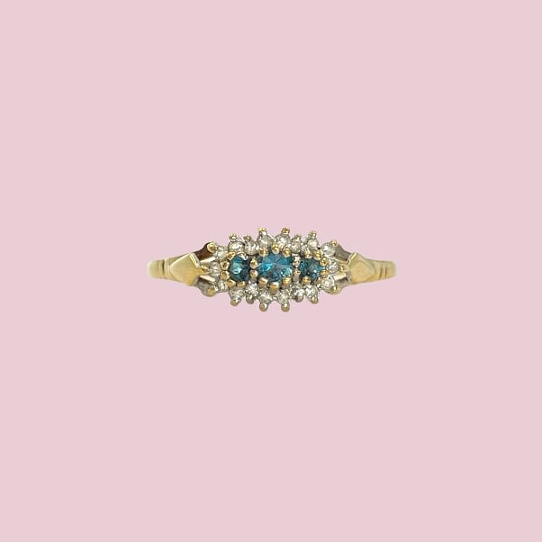 vintage ring topaas en diamant cluster