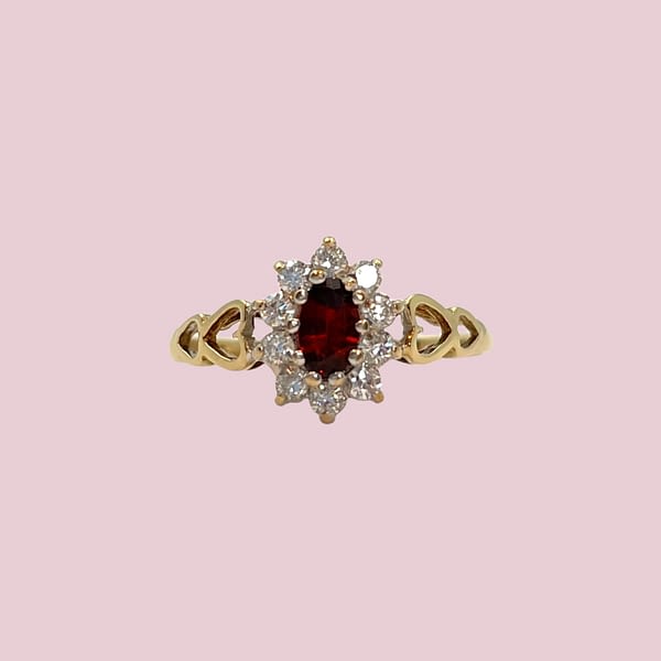 vintage cluster ring met granaat en zirkonia