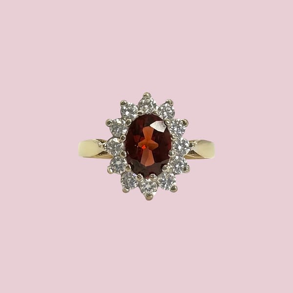 vintage ring granaat en cz entourage