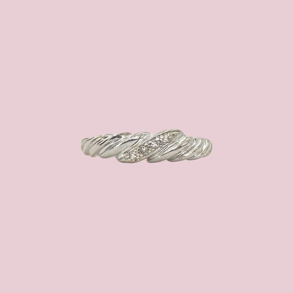 vintage ring croissant diamant 18k witgoud