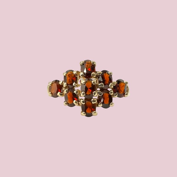 vintage granaat ring cluster 9k goud