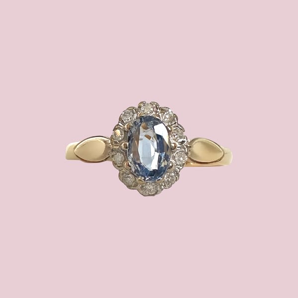 vintage cluster ring diamant lichtblauwe steen