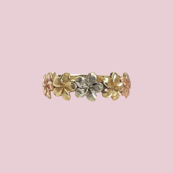 vintage ring bloemetjes 9k goud