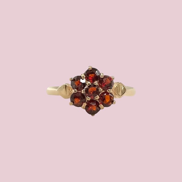 vintage ring granaat cluster bloem 9 karaat goud