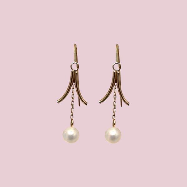 vintage parel oorbellen hangers 9k goud