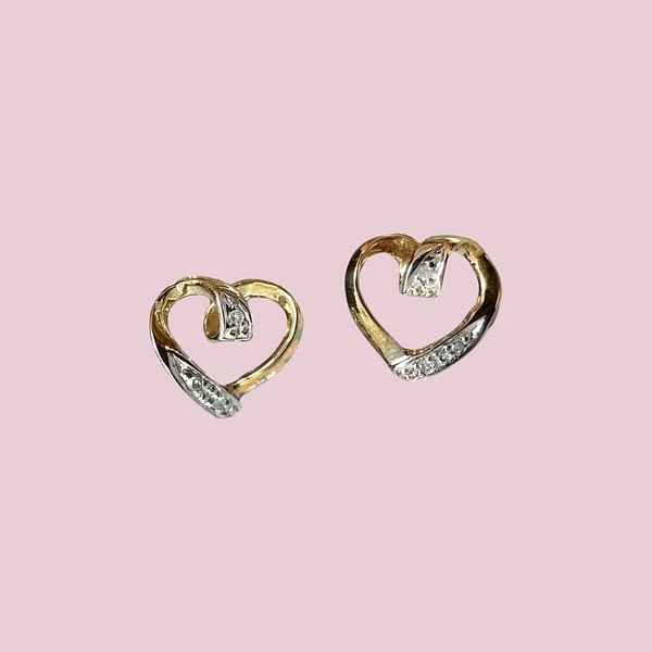 vintage hart oorstekers 9k goud met diamant