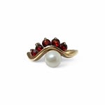 vintage ring granaat en parel oog vorm van 9kt goud