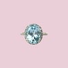 blauwe saffier ring diamant halo 10 karaat goud