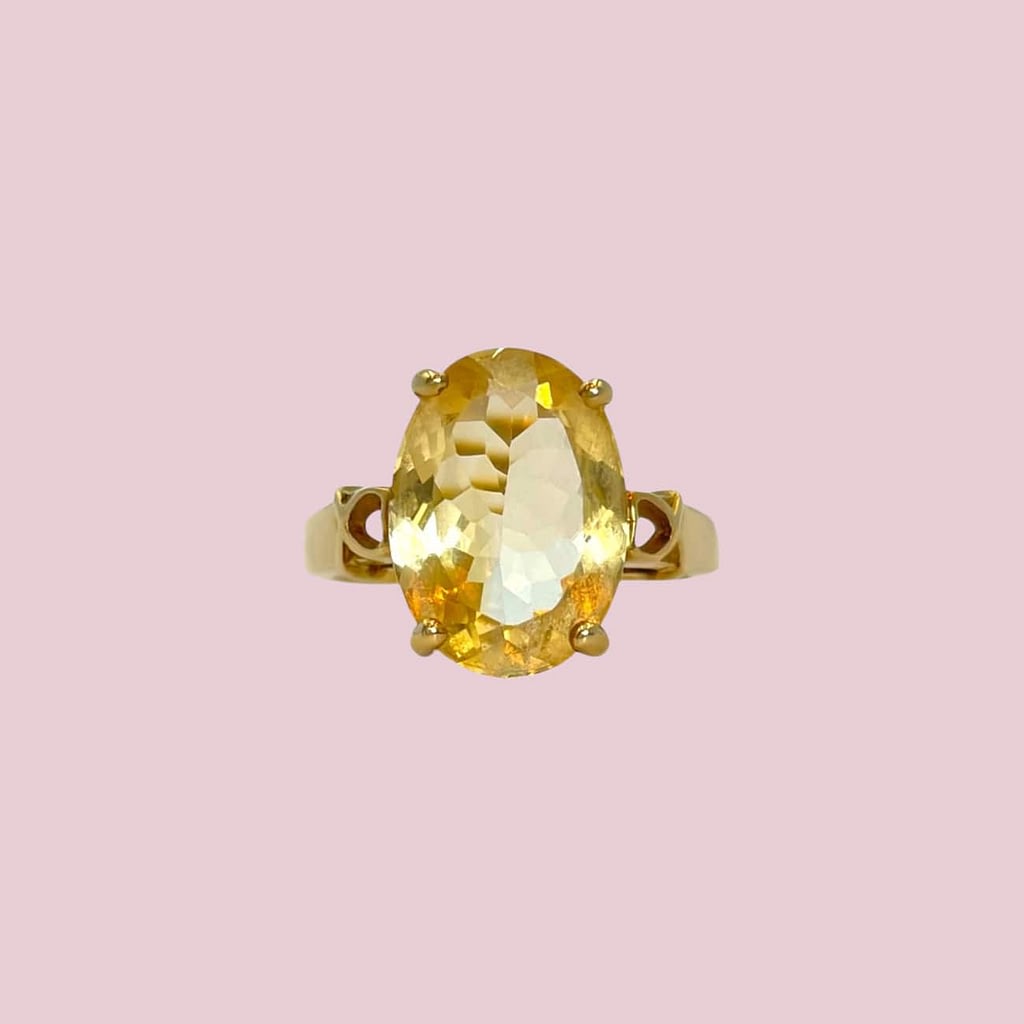 vintage gouden ring limoenkwarts gele steen