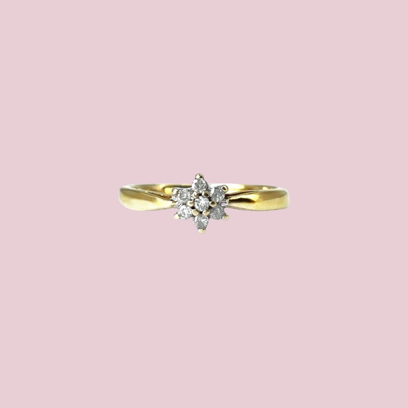 gouden ring diamant cluster bloem vintage